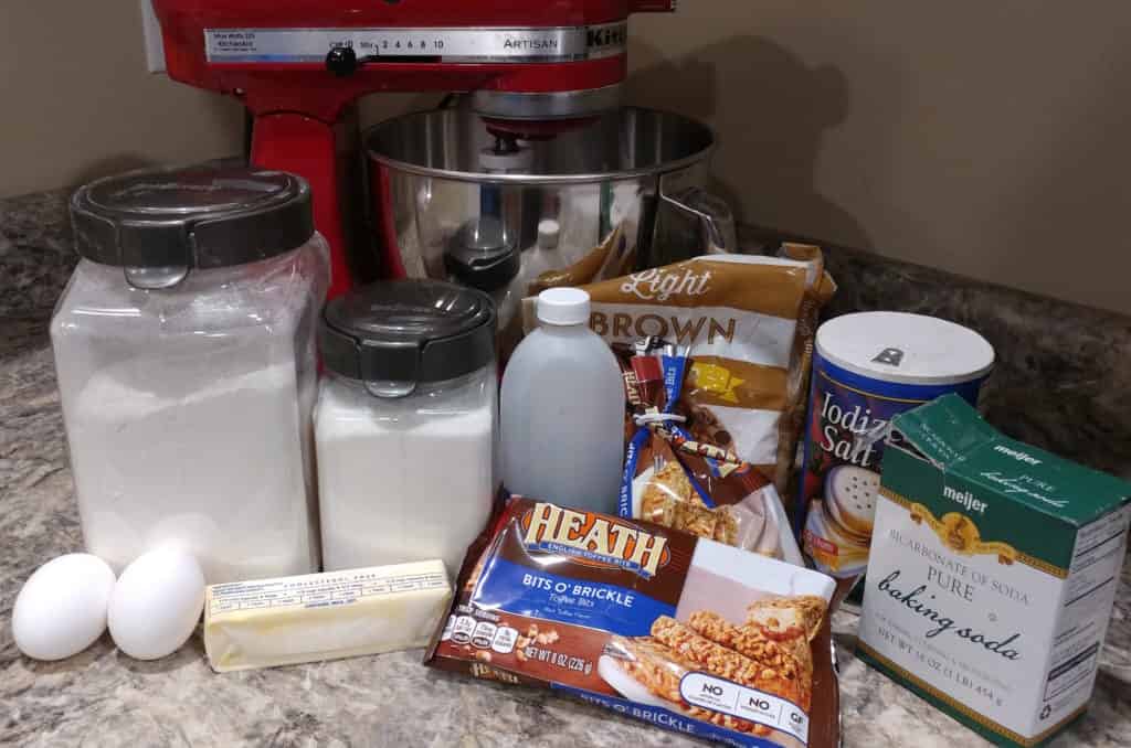 Ingredients for the best toffee cookies recipe Pinterest image