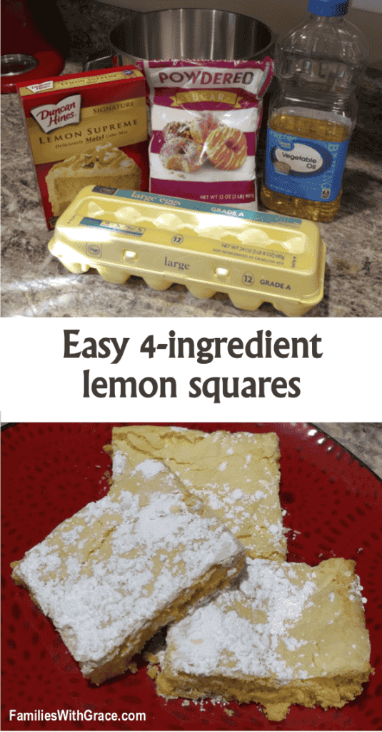 These lemon squares are so delicious and decadent that nobody would ever know you only used 4 ingredients and whipped them up in about 5 minutes! #LemonSquares #Recipe #LemonRecipe #EasyRecipe #Baking