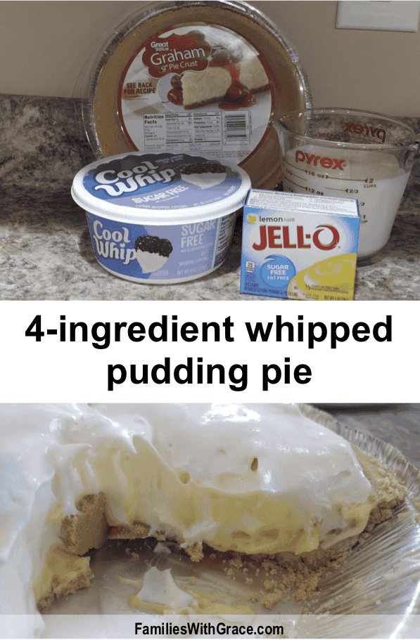 With only 4-ingredients and no baking required, this whipped pudding pie is super easy and can be made with so many different flavor combinations! #Recipe #EasyRecipe #Pie #PuddingPie #WhippedPuddingPie #Dessert