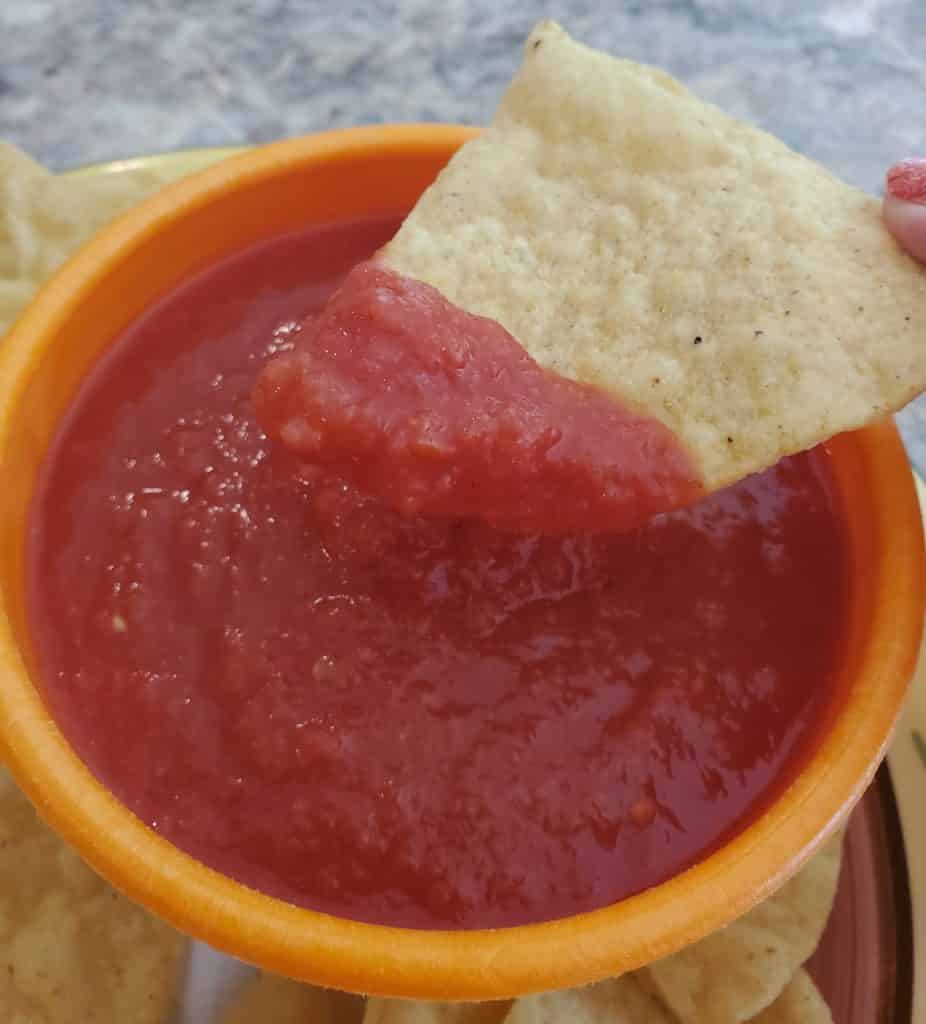 An easy, flavorful mild salsa recipe that can be made with ingredients from your pantry. It's a perfect addition to taco or nacho nights! #salsa #salsarecipe #easyrecipe 