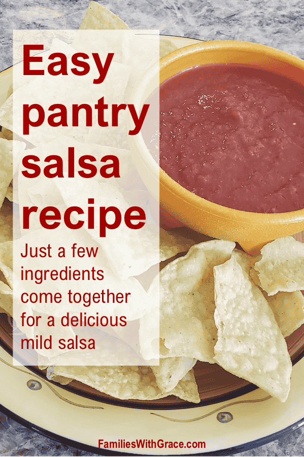 An easy, flavorful mild salsa recipe that can be made with ingredients from your pantry. It's a perfect addition to taco or nacho nights! #salsa #salsarecipe #easyrecipe #pantrysalsa