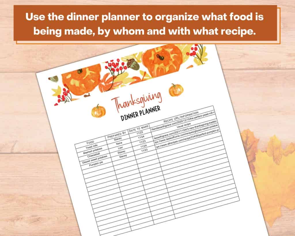 Thanksgiving dinner planner