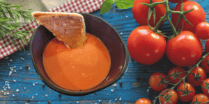 Creamy tomato soup with ciabatta grilled cheese