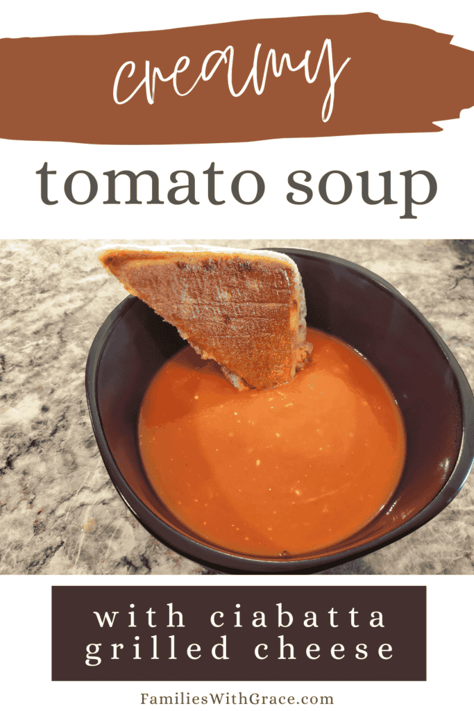 Creamy tomato soup with ciabatta grilled cheese