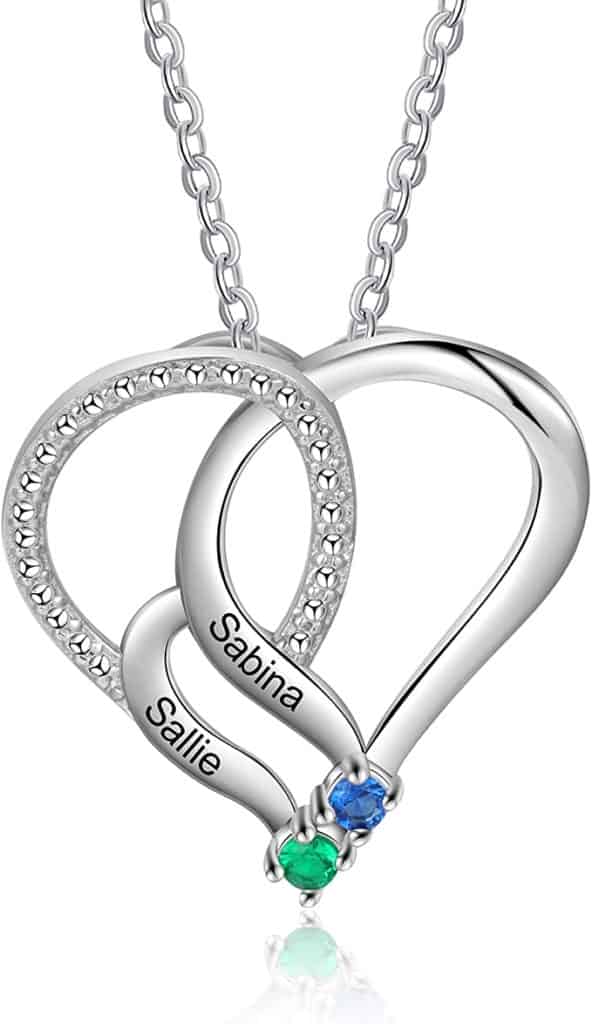 Mother's heart necklace with simulated birthstones for 2 to 6 children