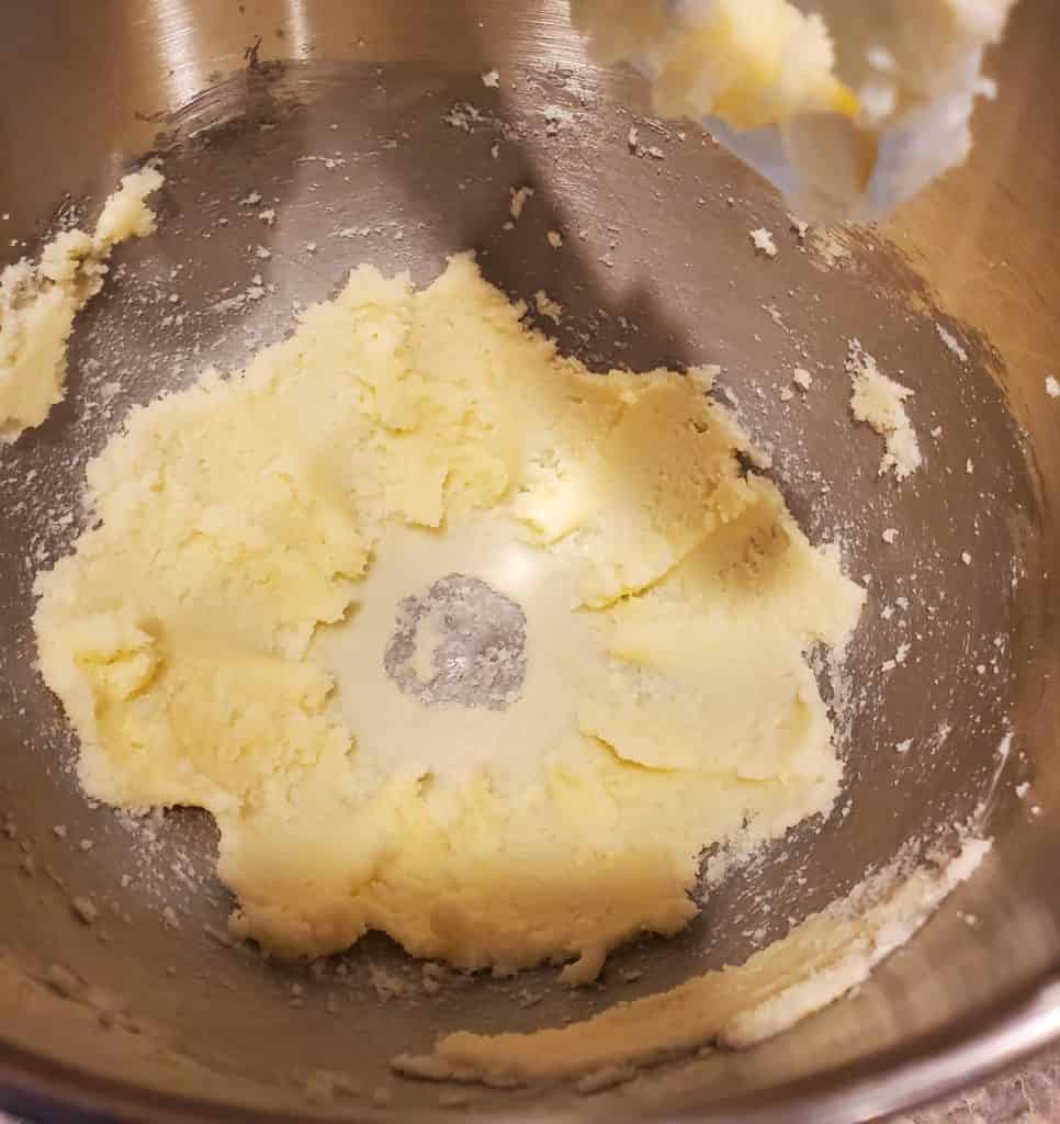 The creamed butter and sugar for the sugar cookie recipe