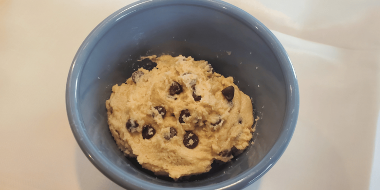A bowl of edible chocolate chip cookie dough