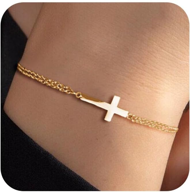 Delicate gold cross bracelet