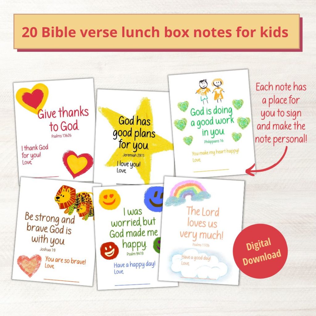 Christian lunch box Bible verse notes for younger children