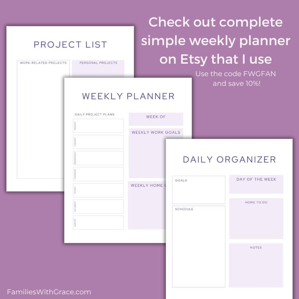 A simple weekly planner set on Etsy