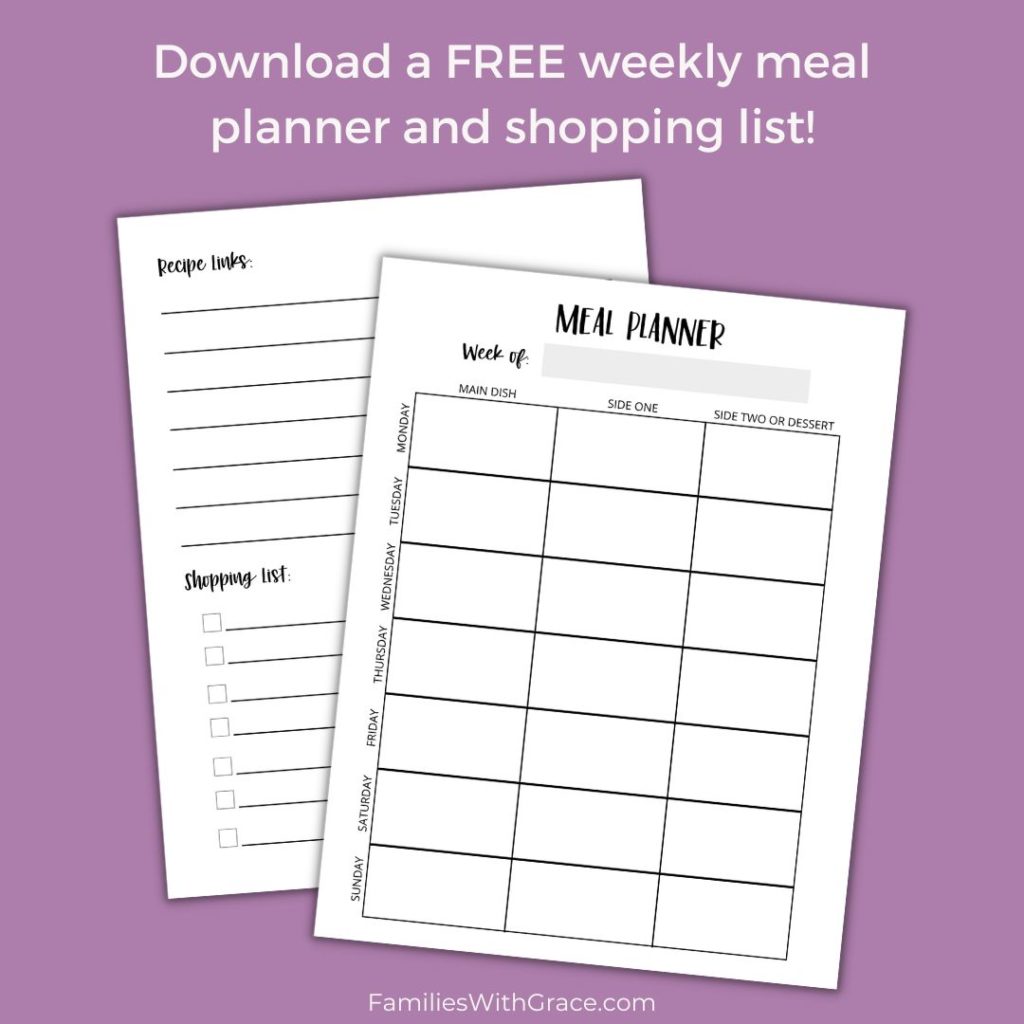 Free weekly meal planner
