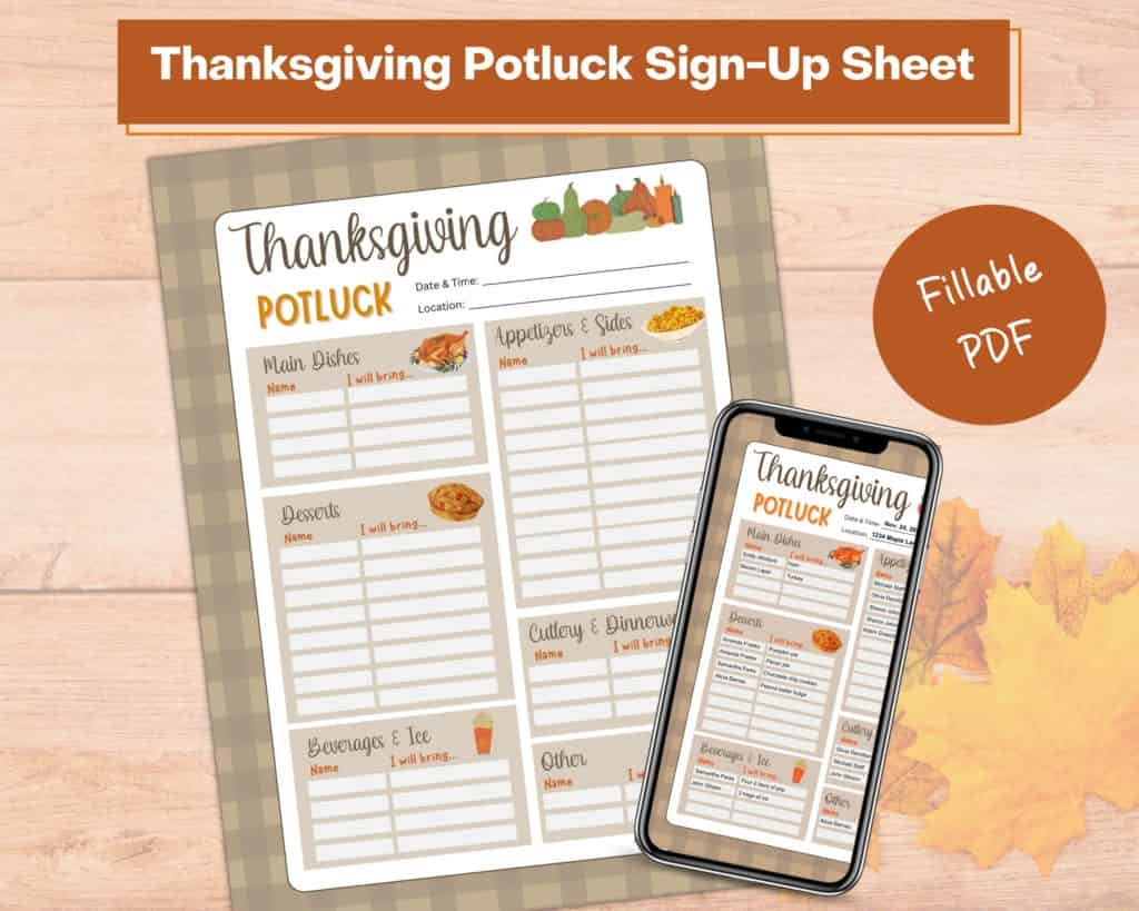 Thanksgiving potluck sign-up sheet