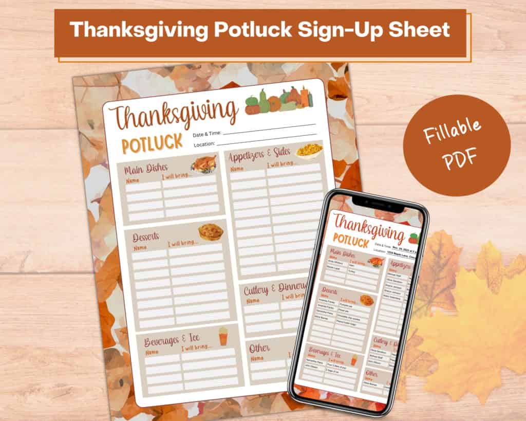 Thanksgiving potluck sign up sheet
