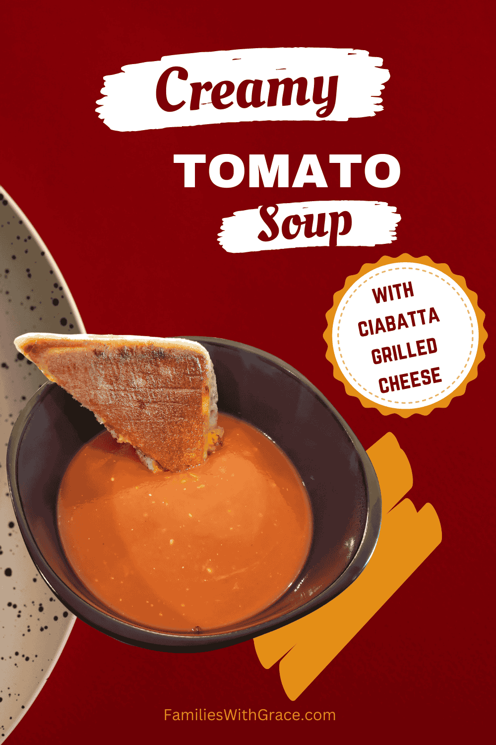 Creamy tomato soup and ciabatta grilled cheese