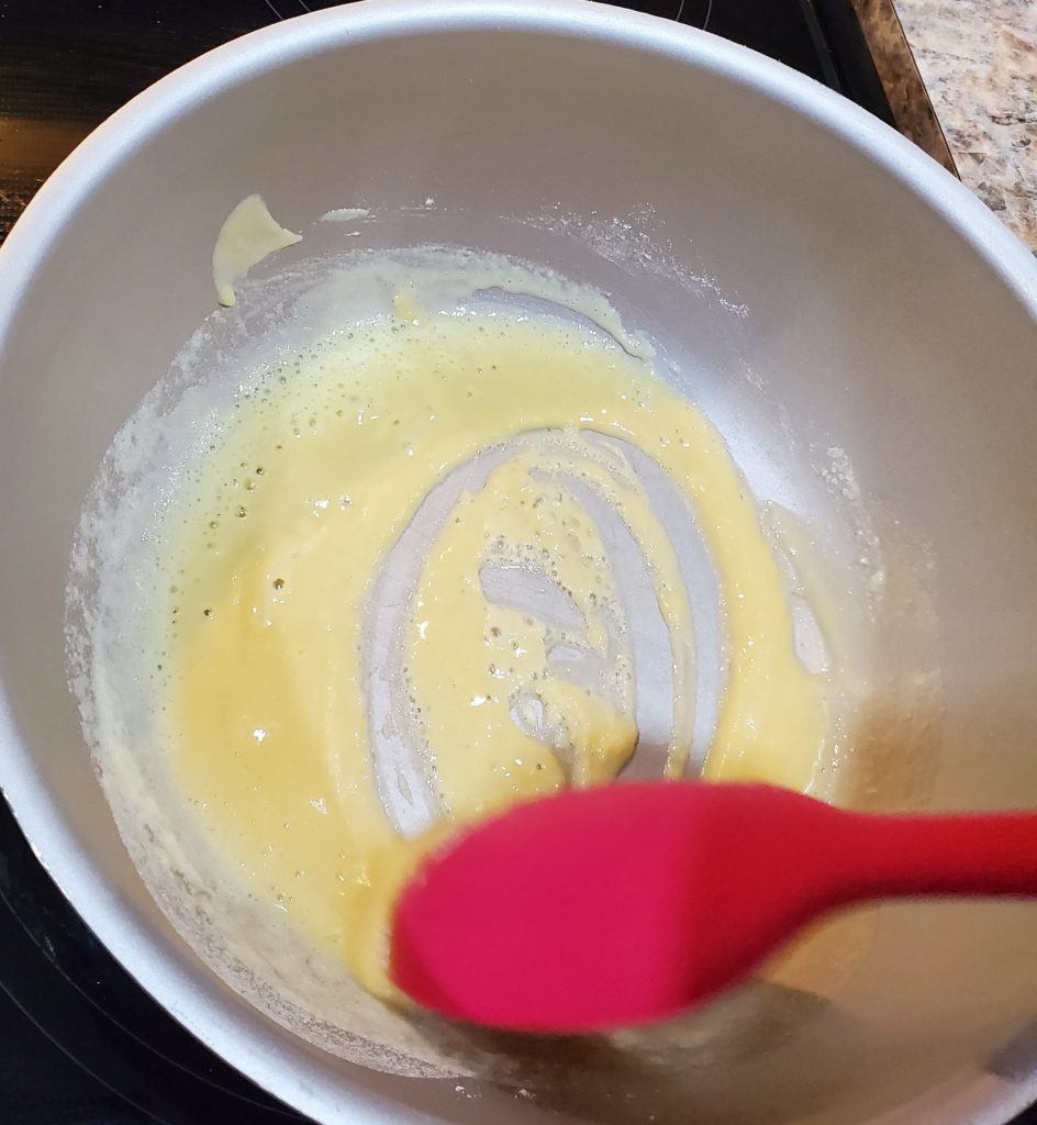 The flour and butter mixture completely mixed together after cooking for 2 minutes over medium/high heat