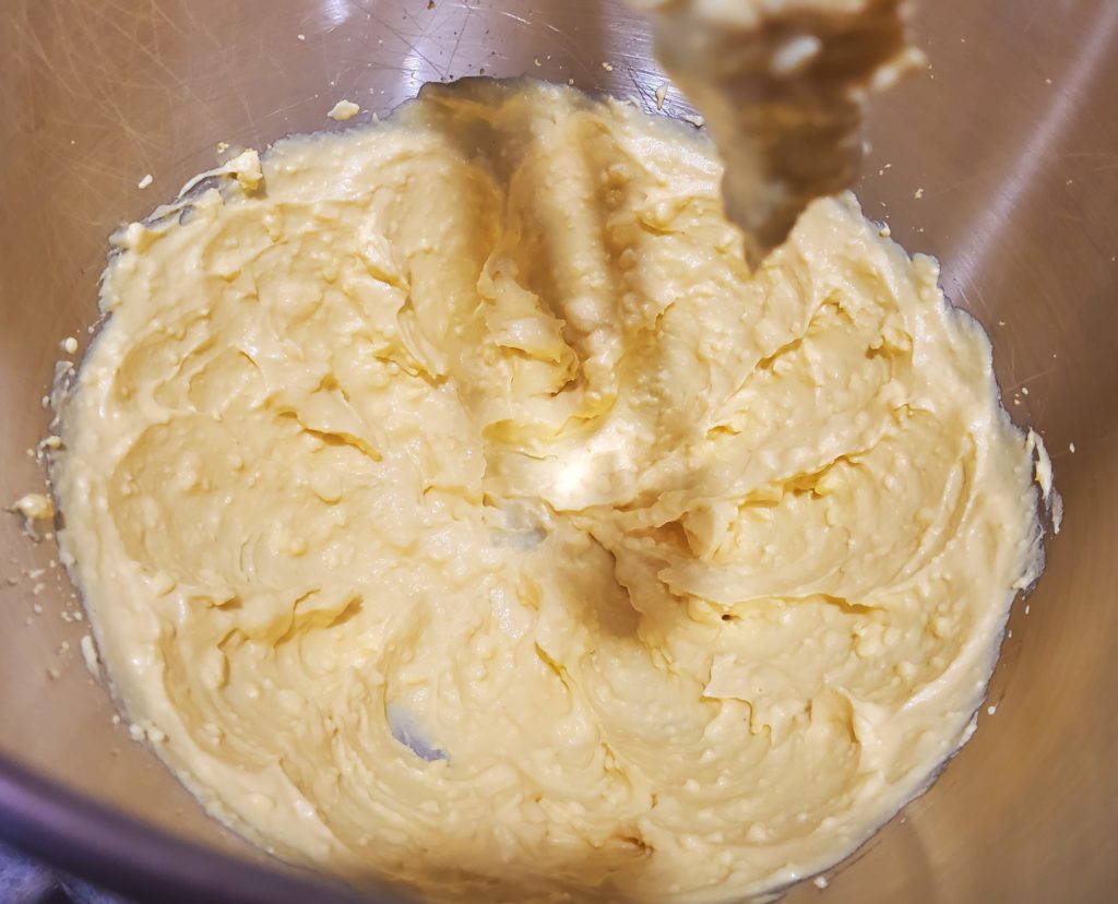 The finished yolk mixture for the deviled eggs