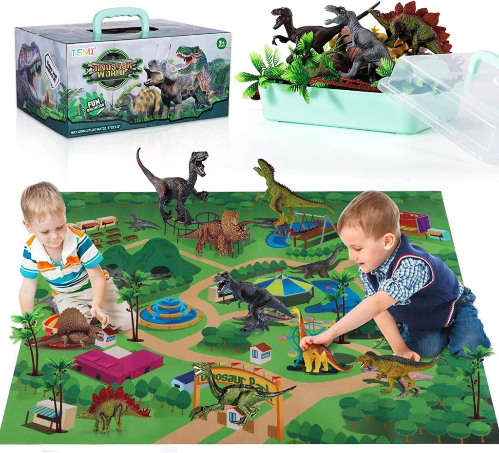 Dinosaur play mat with dinosaurs and trees