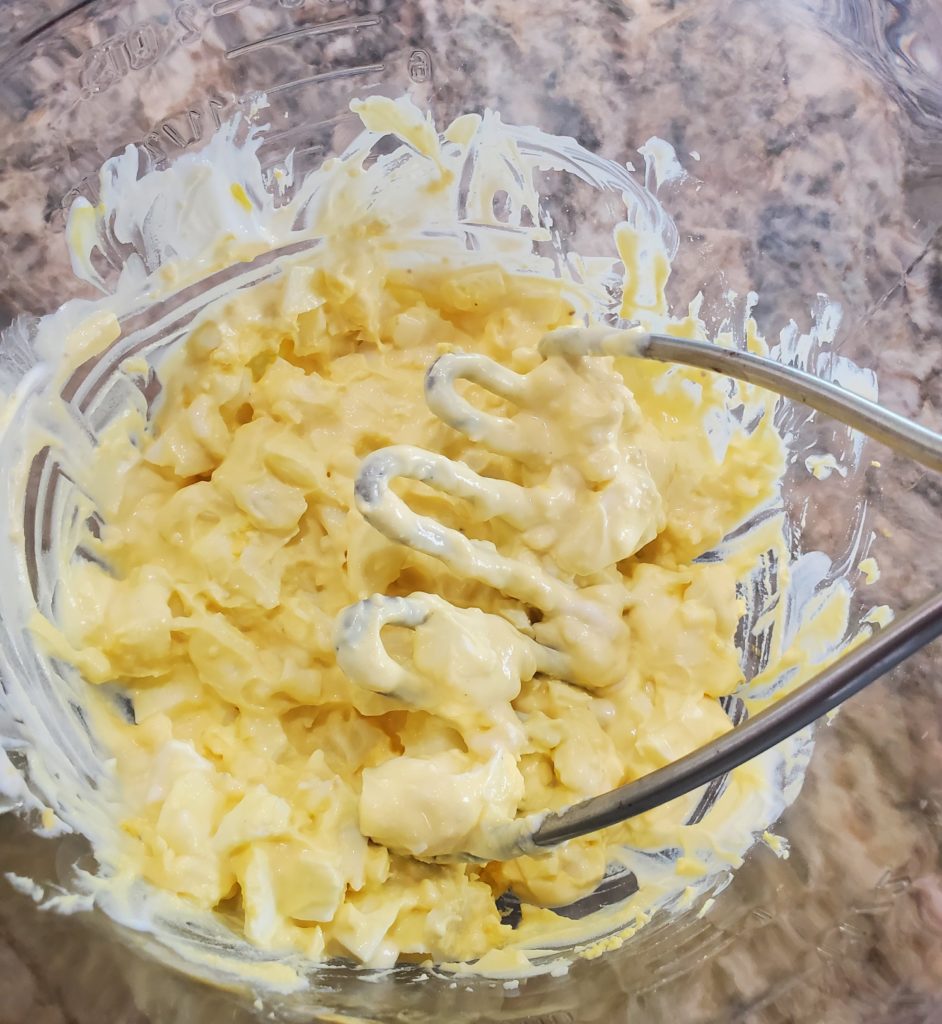 The egg salad after being "mashed" together