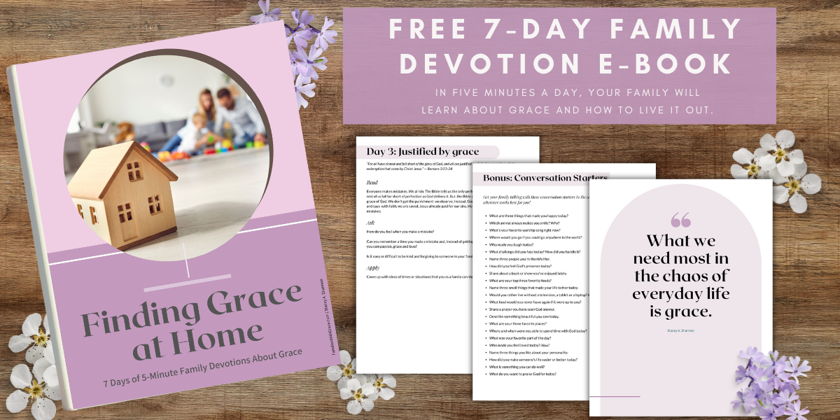 "Finding Grace at Home" is a FREE family devotional book to help your family draw closer to God and each other in just five minutes a day.
