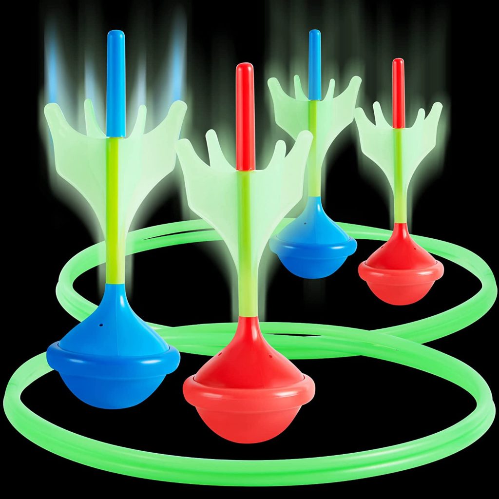 Glow in the dark outdoor lawn darts with soft tips