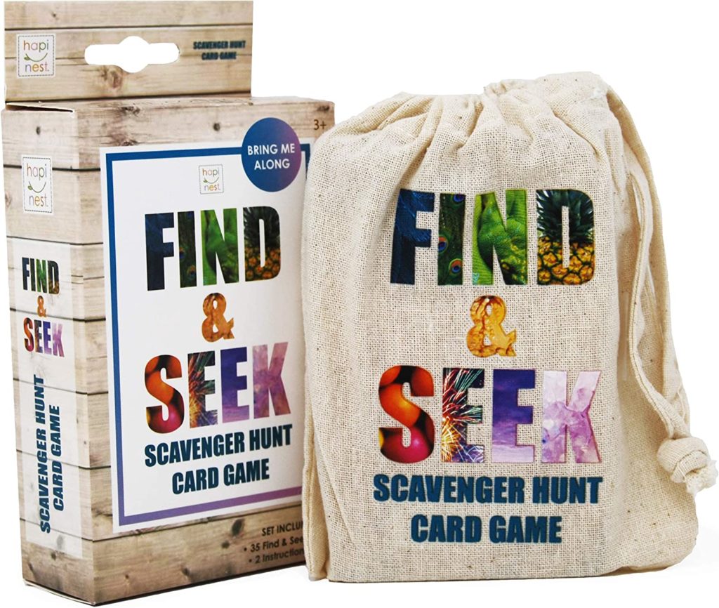 Find and seek scavenger hunt card game to play outside (or inside)