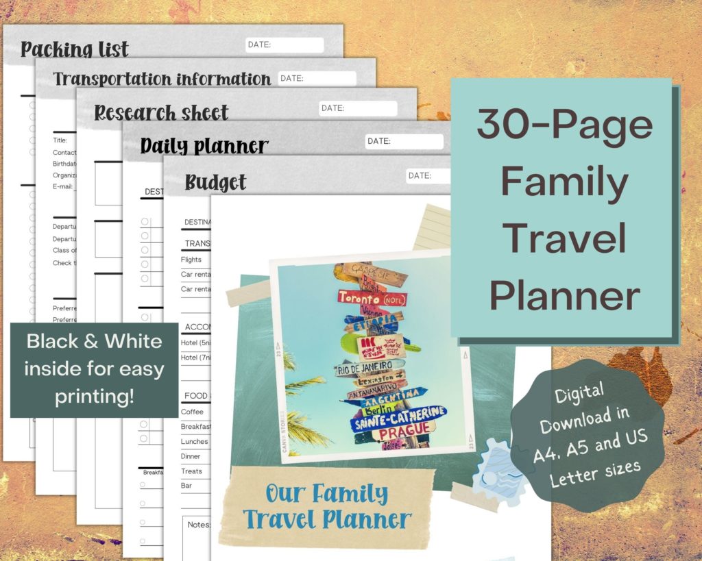 30-page family travel planner on Etsy