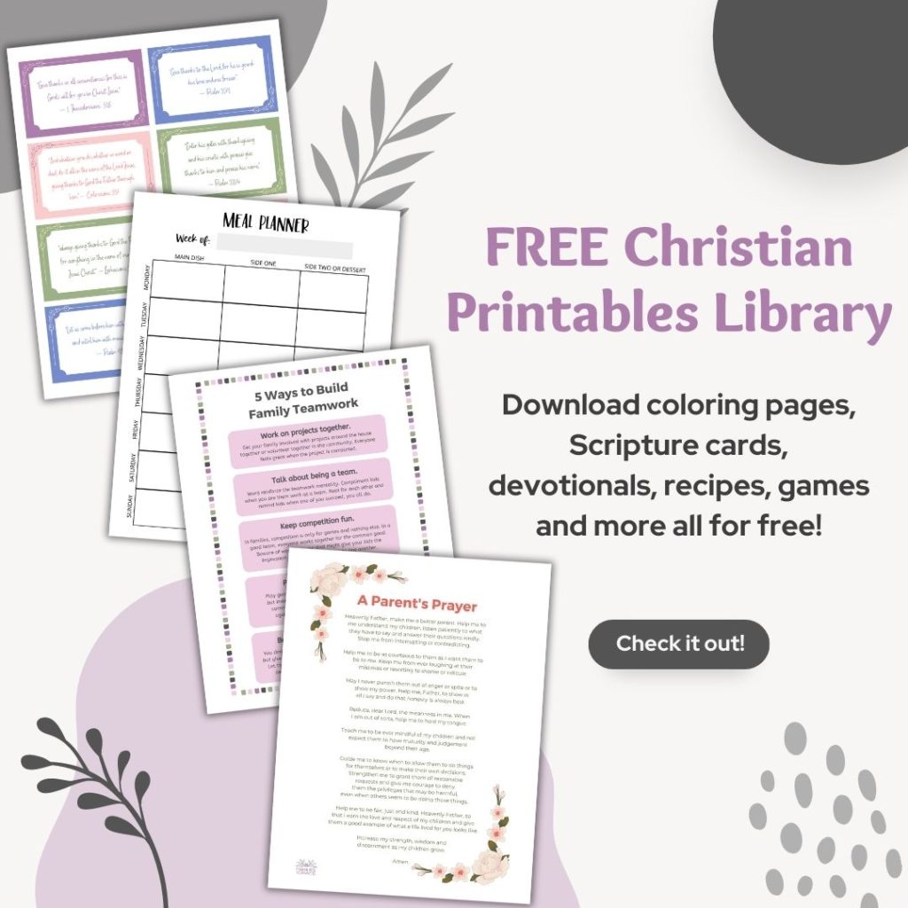 The Families with Grace free Christian printables library offers a variety of digital downloads to help Christian moms