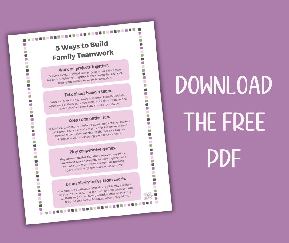 Download the free Family Teamwork Tip sheet PDF with all 5 tips broken down into one printable!