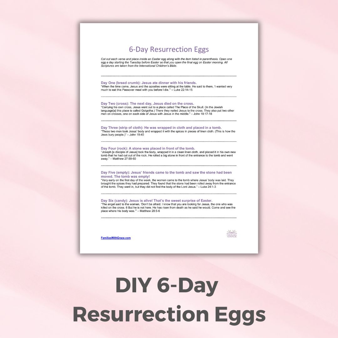 Inserts for 6-Day DIY resurrection eggs that are perfect for toddlers and preschoolers
