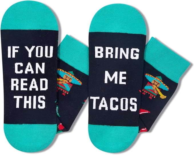 Fun gifts for white elephant exchange: "If you can read this, bring me tacos" socks