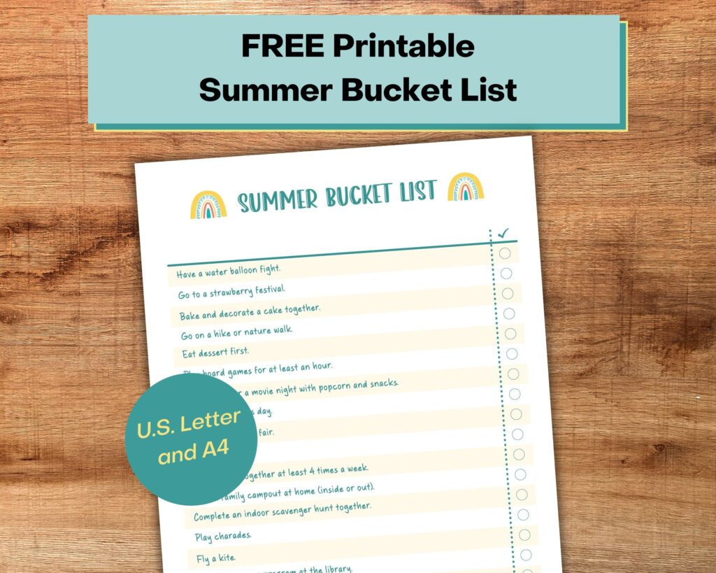 Free summer bucket list in US Letter and A4 sizes