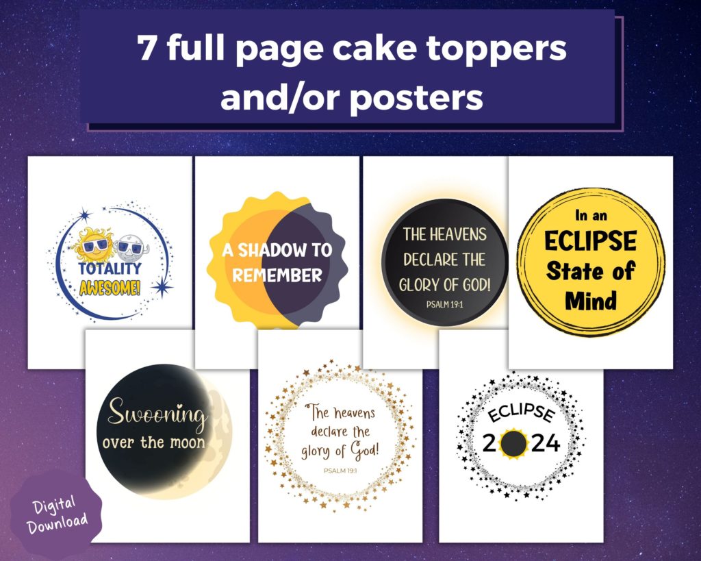 Solar eclipse posters or cake toppers