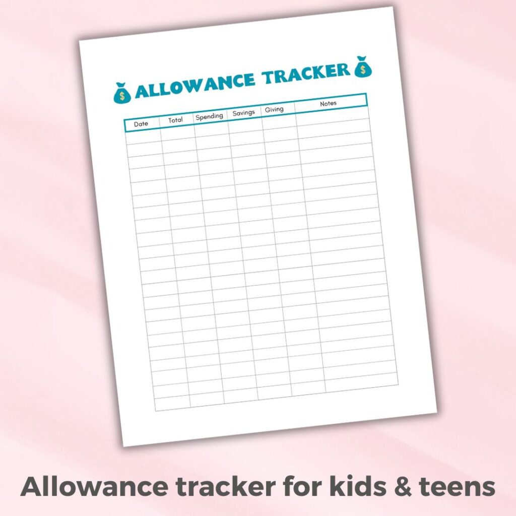 Allowance tracker printable