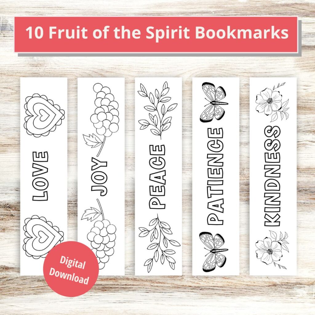 Fruit of the Spirit worksheets for adults: Free coloring bookmarks