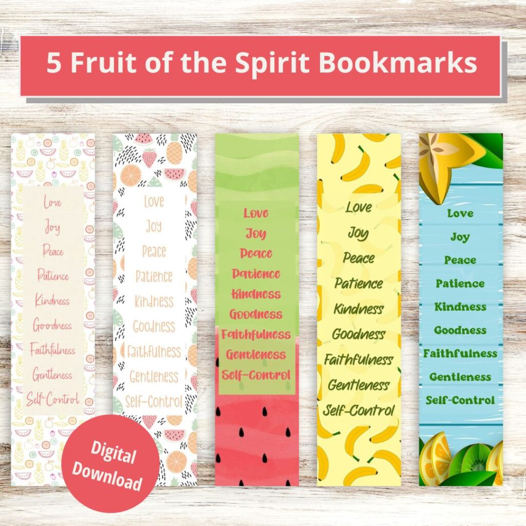 Fruit of the Spirit worksheets for adults: Colorful bookmarks