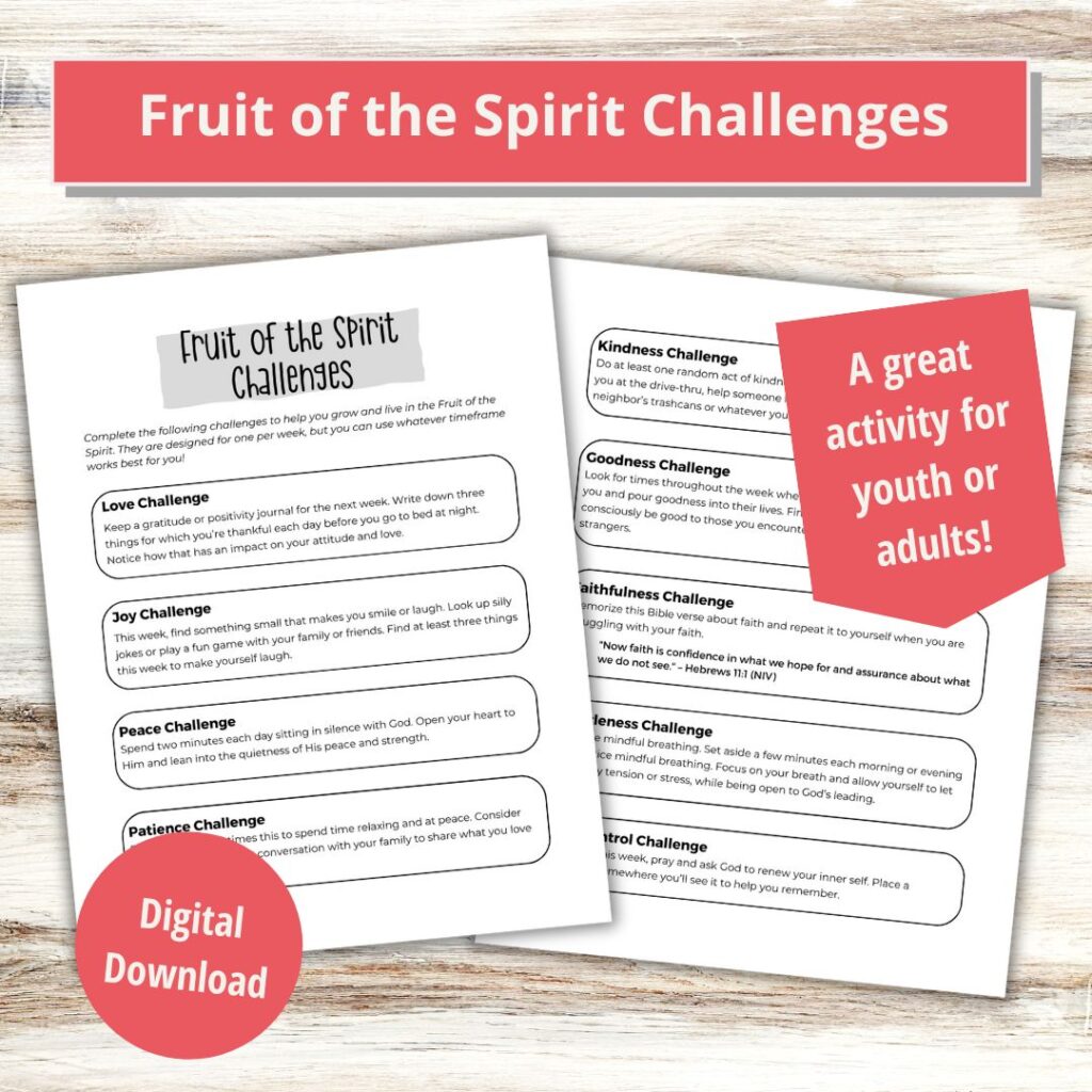 Fruit of the Spirit worksheets for adults: Weekly challenges