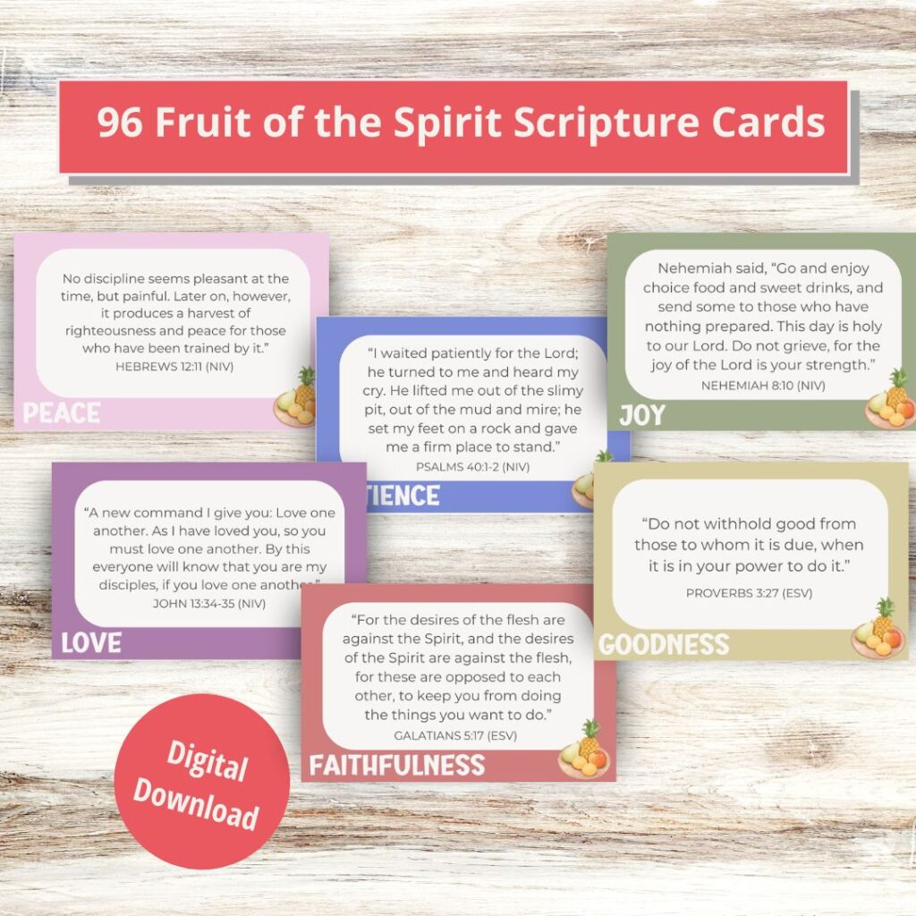 Fruit of the Spirit worksheets for adults: 96 Color Coded Scripture Cards