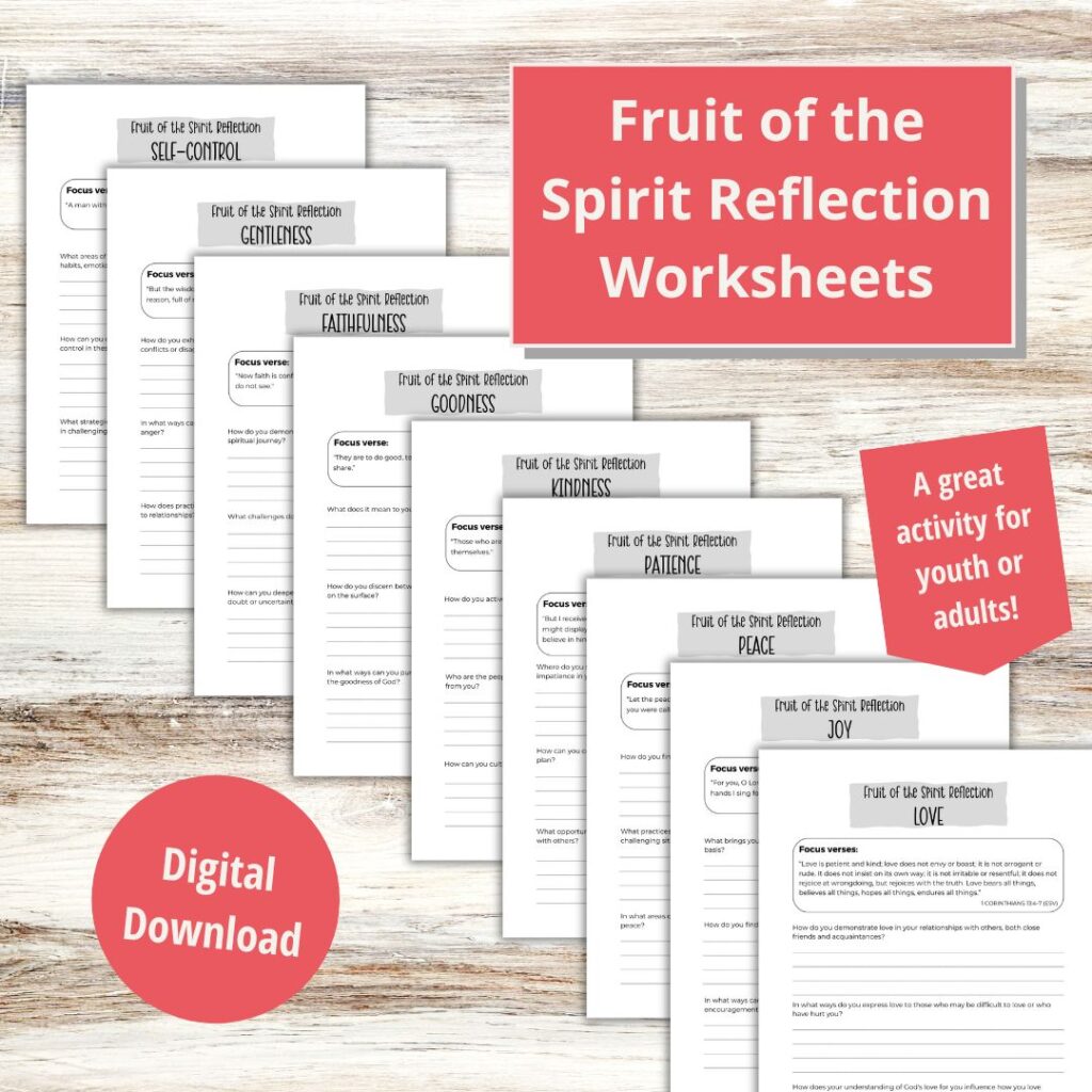 Fruit of the Spirit worksheets for adults: Reflection Worksheets