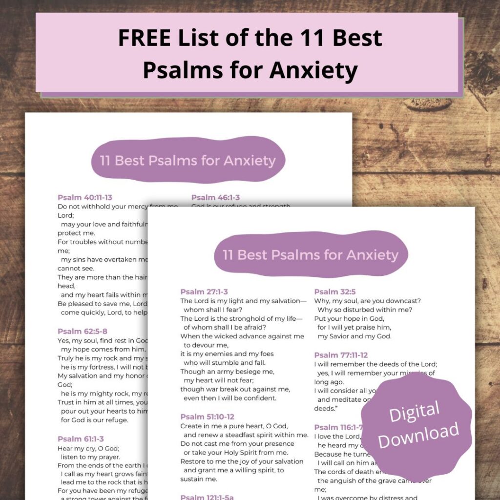 Free printable list with the 11 best Psalms for anxiety