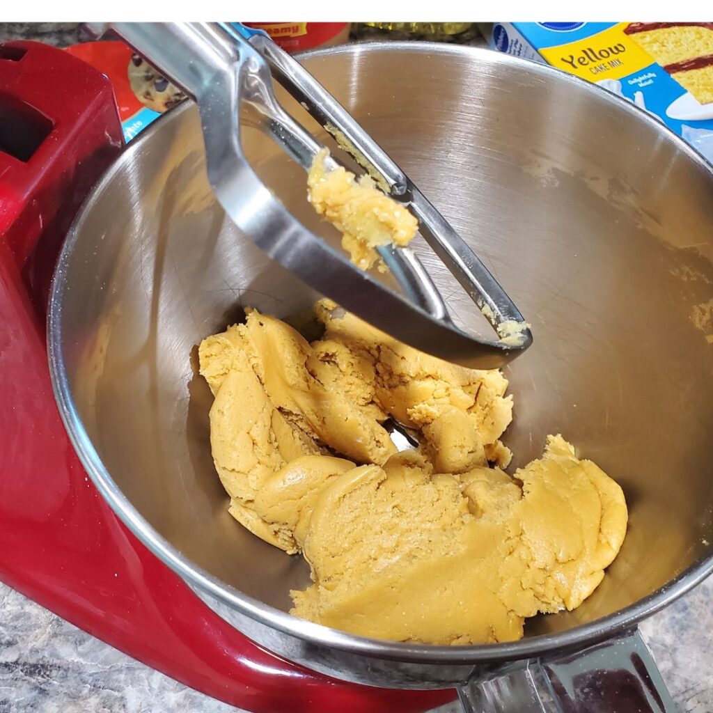 Mixed dough for the peanut butter chocolate chip cookie bars