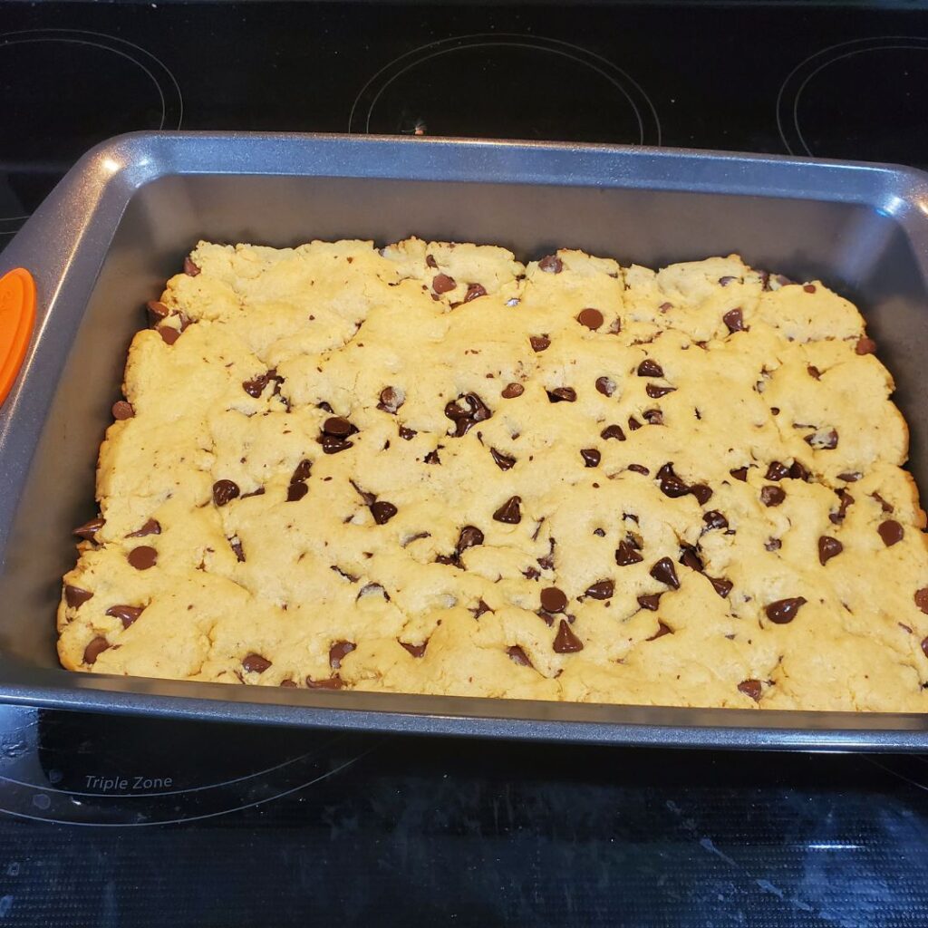 Finished peanut butter chocolate chip cookie bars