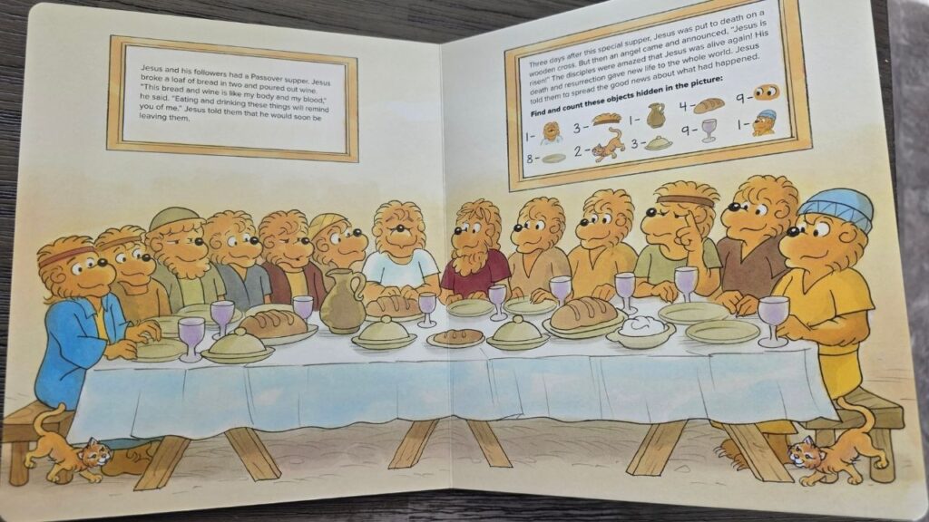 The Berenstain Bears Storybook Bible Search and Find book interior pages of The Last Supper